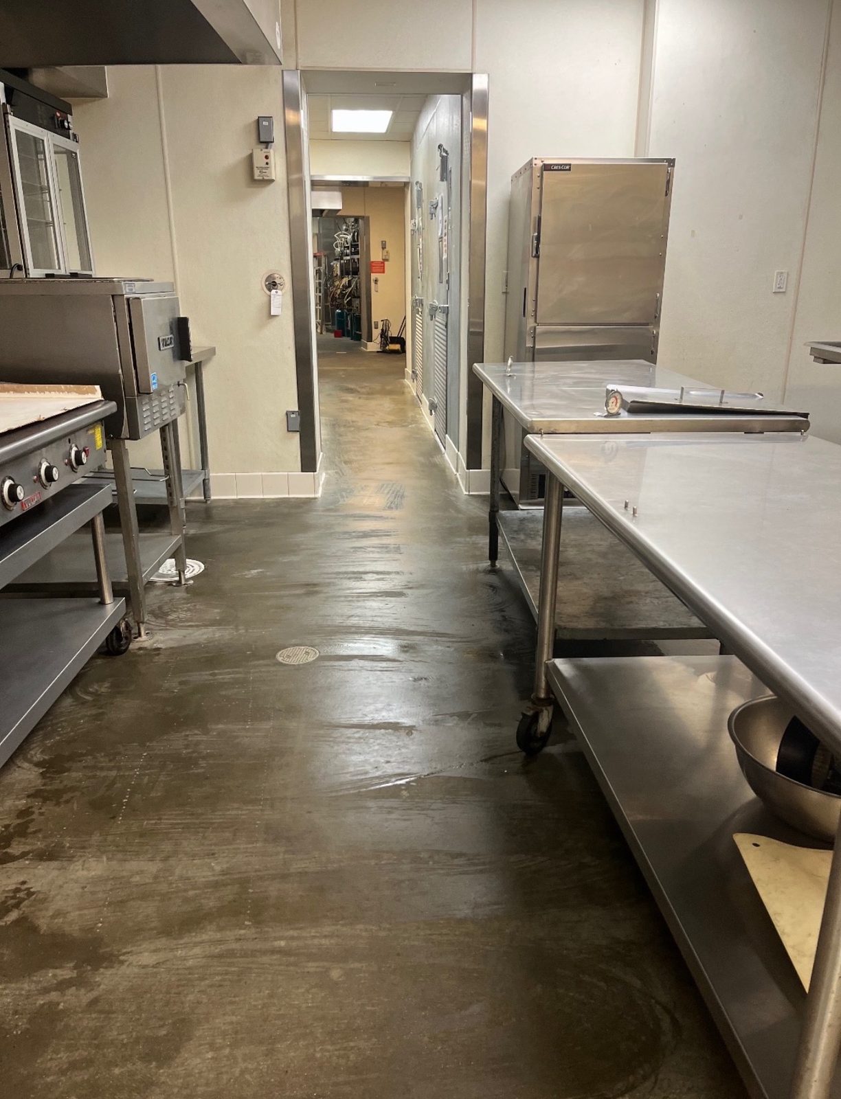 Commercial kitchen floor after service
